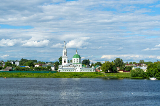 View of the St. Catherine's Convent on the banks of the Volga River in the city of Tver. Summer landscape