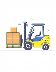Naklejka premium Forklift truck carrying stacked boxes. Logistics delivery, warehouse and storage equipment 
