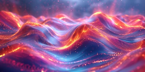 Obraz premium Abstract image of glowing, wavy forms in vibrant neon colors, creating a dynamic and futuristic visual effect.