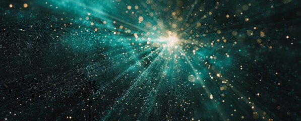 Obraz premium Teal and gold abstract light streaks with bokeh