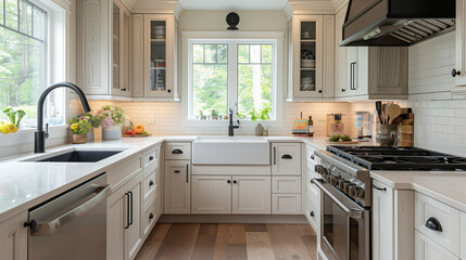 Fototapeta premium Modern Farmhouse Kitchen Renovation Showcasing a Stylish and Functional Design