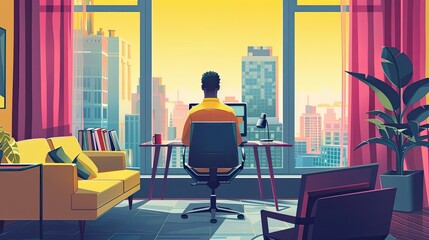 Fototapeta premium Person attending a virtual networking event from a stylish hotel room, showcasing professional growth