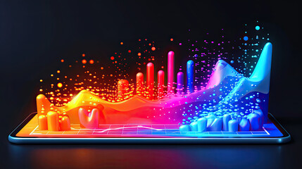 Businessman using tablet analyzing sales data and financial report, business growth graph chart. digital marketing planning and strategy, financial report, business, finance and investment concept. AI