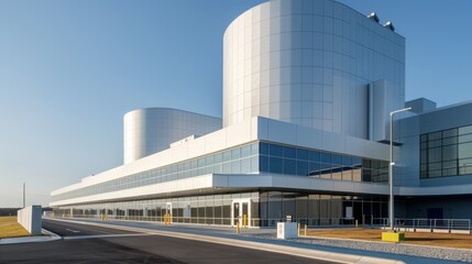 An exterior view of a large-scale fusion energy research facility, showcasing the massive structures and high-tech equipment used to study nuclear fusion