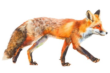 Fototapeta premium Red Fox Watercolor Illustration Isolated on White Background
