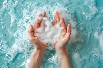 Fototapeta premium Hands Holding Foamy Soap in Water
