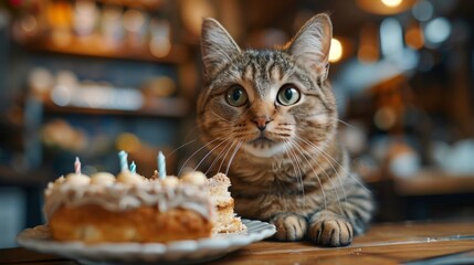 Cute Cat celebrating birthday
