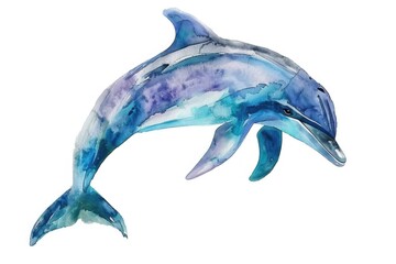 Fototapeta premium Dolphin Jumping in Watercolor Splash Style on White Background