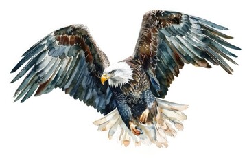 Fototapeta premium Eagle Soaring in Watercolor Splendor, Isolated on White Background