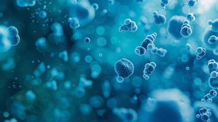 Blue Spheres Floating in a Liquid Environment