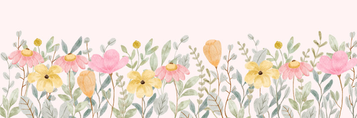 Obraz premium soft pink yellow floral watercolor border