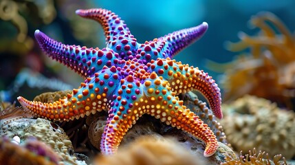 Amazing immense multicolored seastar observed on shores and reefs