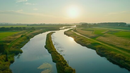 Obraz premium An aerial view of the veluwemeer from the harderwijk aquaduct
