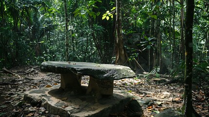 Obraz premium An vacant rock table used for selling wares in the state jungle