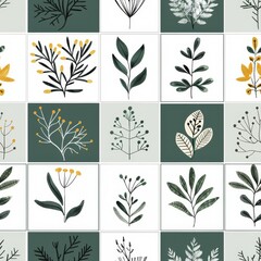 Botanical Pattern with Delicate Leaves and Floral Accents