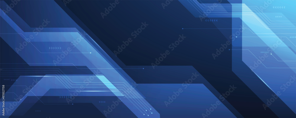 Poster Dark blue technology background vector design.Vector abstract technology illustration on a dark blue background.High- tech geometry connection system concept. 