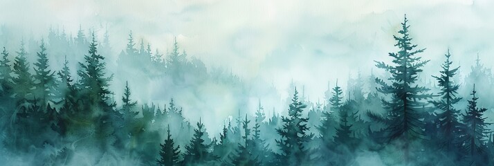 Obraz premium Watercolor Painting of a Misty Forest