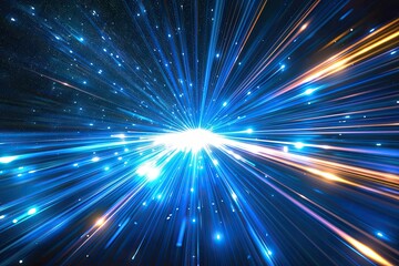 Abstract digital painting of a stargate with streaks of light and particles in vivid colors