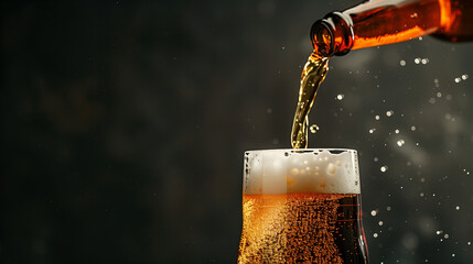 A glass of beer is poured into a glass, with foam on top