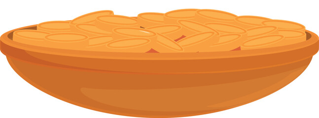 Wooden bowl is overflowing with gold coins, symbolizing abundance and wealth