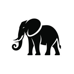 A black silhouette of an elephant on a white background