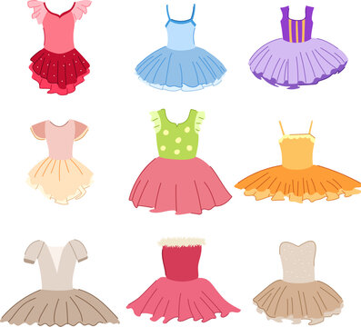ballerina dress set cartoon. tutu princess, cute pink, watercolor skirt ballerina dress sign. isolated symbol vector illustration