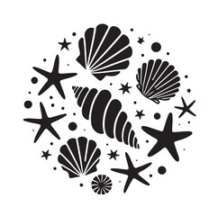 Set of different black sea shells and starfish vector illustration © MSTMIM