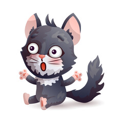 Shocked cartoon black cat. Anthropomorphic character. Vector illustration.