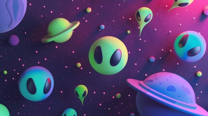 Fototapeta premium Galactic Oddities: Quirky Alien Encounters in Triadic Tones