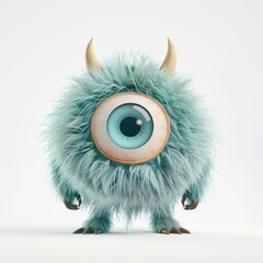Adorable One-Eyed Monster in 3D Render on White Background, Generative Ai