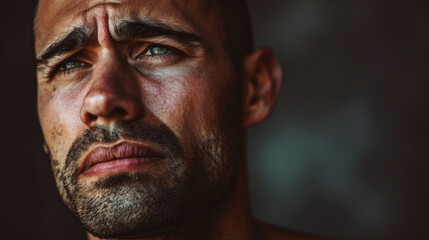 Intense Male Portrait Showing Emotional Depth and Determination