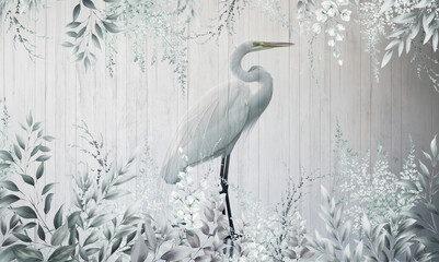 White heron. Illustration for wallpaper, poster, card, decoration.  © lucja_lusilas.pl