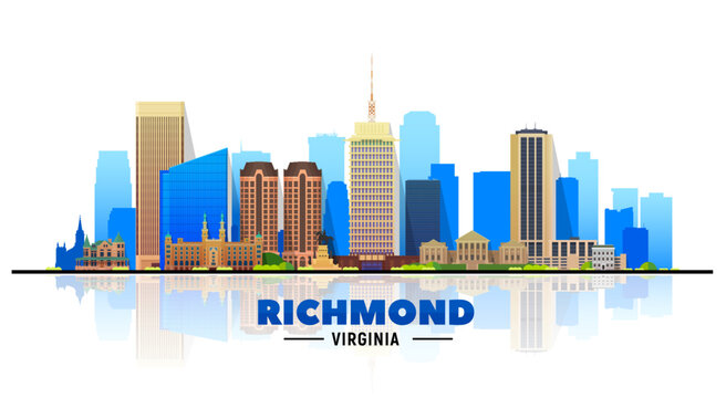 Richmond Virginia skyline in the white background. Flat vector illustration. Business travel and tourism concept with modern buildings. Image for banner or website.