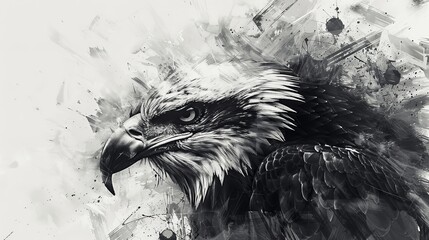 Designer painted a monochrome abstract portrait of an eagle's head.