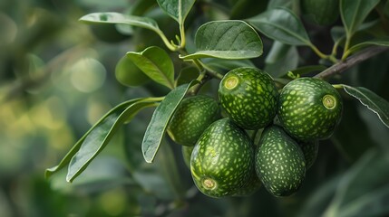 Fototapeta premium Feijoa grapes that are ripe on an indoor tree very detailed and realistic shape