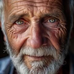 Elderly man with deep wrinkles and piercing blue eyes, capturing wisdom and experience