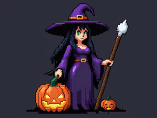 halloween witch pixel art 8bit .AI generated