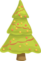 Festive evergreen tree adorned with colorful ornaments, capturing the spirit of christmas