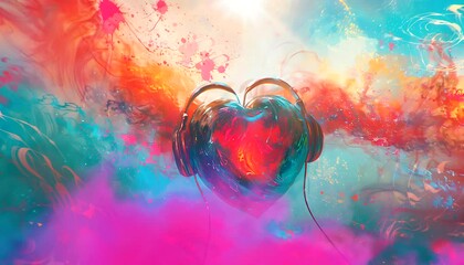Abstract love illustration with earphones, seamless looping animation time lapse 4k video background