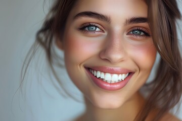 Radiant Smile of a Young Woman with Sparkling Eyes