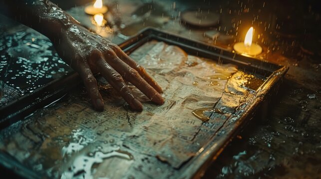 Someone is rolling dough on a tray with candles in the background, International Day of the Disappeared