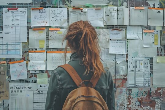Student Examines Bulletin Board Filled with Notices and Announcements
