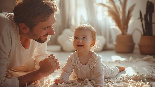 Father and daughter hug warmly, displaying their loving and supportive connection.

