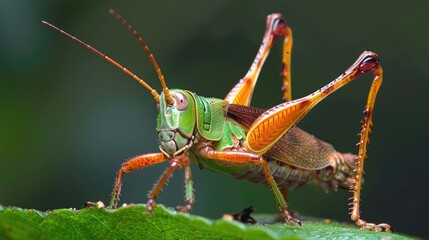 Fototapeta premium A grasshopper with a cone shaped head