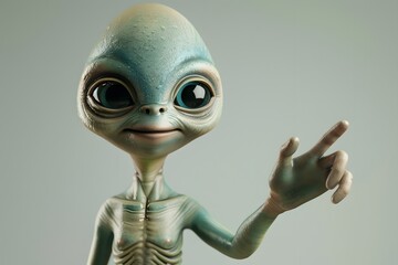 Friendly Alien Character Pointing with a Smile
