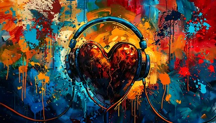 Abstract love artwork with earphones, seamless looping animation time lapse 4k video