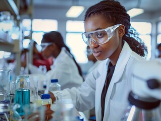 High school or college students in a science lab