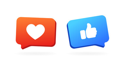 Social media icons. Heart, Like icons. Flat style. Vector icons.