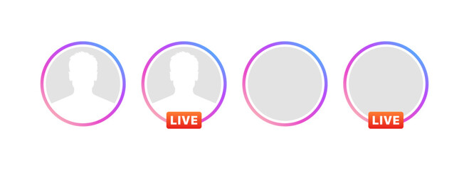Instagram stories icon set. Mockup for photo icons. Editorial Instagram live stories. Flat style. Vector icons