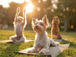 Dogs doing yoga